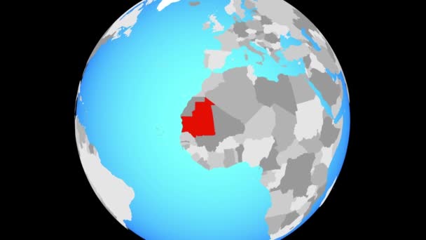 Увеличь Мавритании Голубом Политическом Глобусе Иллюстрация — стоковое видео
