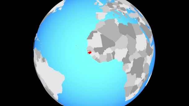 在蓝色政治地球仪上缩放到几内亚比绍 — 图库视频影像