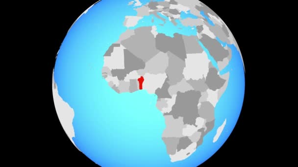 Zoom Sur Bénin Sur Globe Politique Bleu Illustration — Video