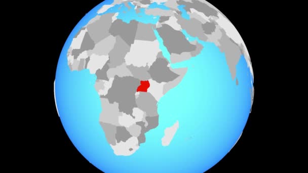 Zoom Sur Ouganda Sur Globe Politique Bleu Illustration — Video