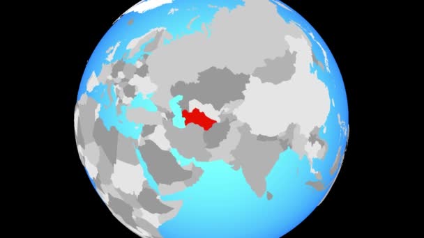 Туркмению Голубом Политическом Глобусе Иллюстрация — стоковое видео