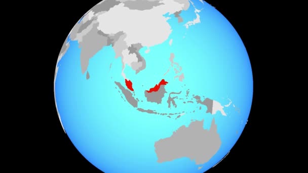 在蓝色的政治地球仪上缩放到马来西亚 — 图库视频影像