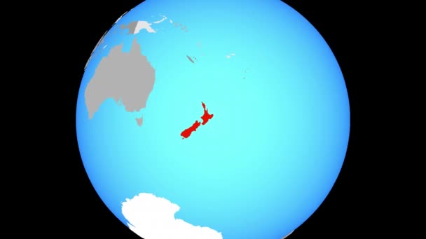在蓝色政治地球仪上缩放到新西兰 — 图库视频影像