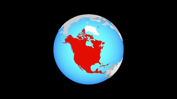 Ζουμ Στη Βόρεια Αμερική Μπλε Πολιτική Σφαίρα Απεικόνιση — Αρχείο Βίντεο