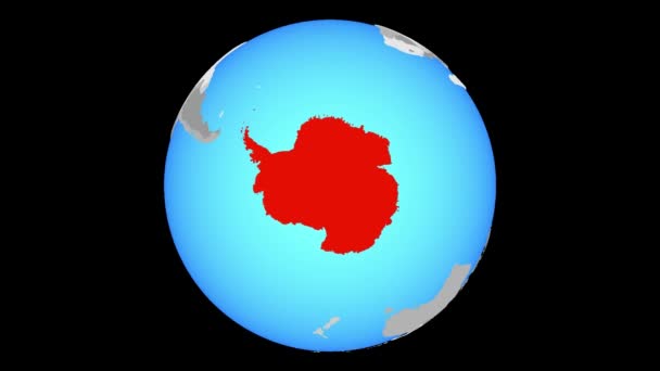 Zoom Naar Antarctica Blauwe Politieke Wereld Illustratie — Stockvideo