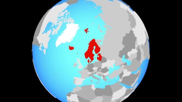 Zoom Verso Nord Europa Sul Globo Politico Blu Illustrazione — Video Stock