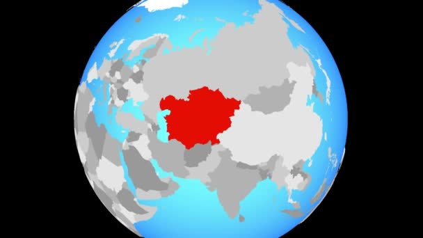 Zoom Sur Asie Centrale Sur Globe Politique Bleu Illustration — Video