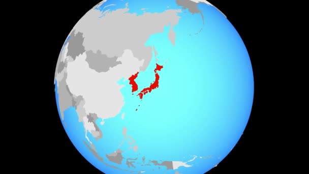 Масштабування Японія Корея Синій Політичних Земної Кулі Ілюстрація — стокове відео