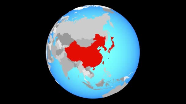 在蓝色政治地球仪上缩放到东亚地区 — 图库视频影像