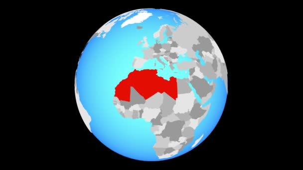 Zoom Maghreb Regio Blauwe Politieke Wereldbol Illustratie — Stockvideo