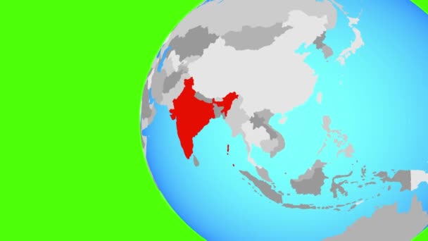 印度在蓝色的政治世界 绕着地球转到了这个国家3D — 图库视频影像