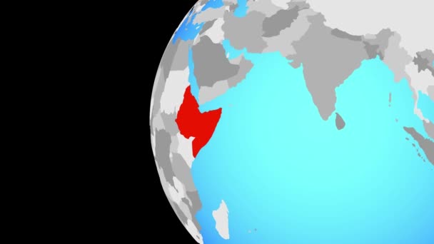 Róg Afryki Niebieski Globus Polityczny Orbicie Wokół Globu Powiększanie Kraju — Wideo stockowe