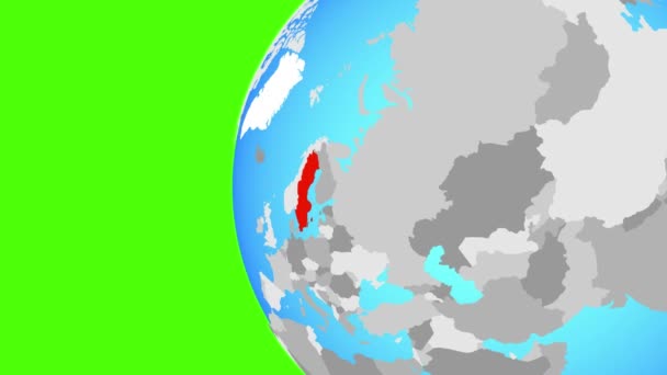 Suecia Mundo Político Azul Orbitando Alrededor Del Globo Acercándose País — Vídeo de stock