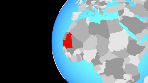 Mauretanien Blå Politiska Jordglob Kretsar Kring Jordklotet Och Zooma Till — Stockvideo