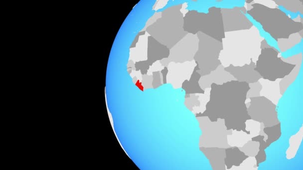 Liberia Sul Globo Politico Blu Orbitando Intorno Globo Zoomando Verso — Video Stock