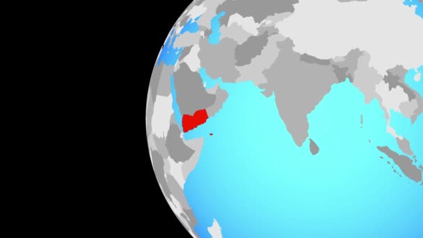 Jemen Modré Politické Globe Obíhající Kolem Zeměkoule Přiblížení Zemi Obrázek — Stock video