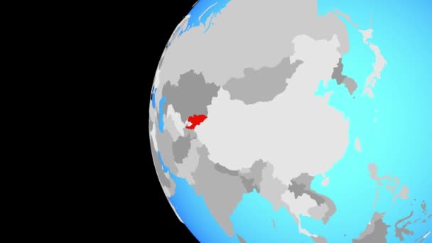 Kirguistán Mundo Político Azul Orbitando Alrededor Del Globo Acercándose País — Vídeo de stock