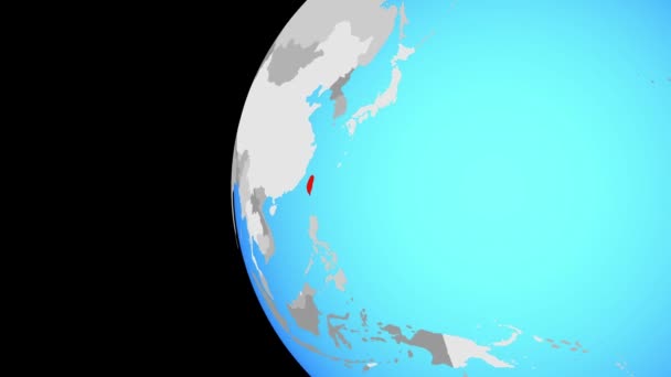 Taiwan Auf Blauem Politischen Globus Umkreist Den Globus Und Zoomt — Stockvideo