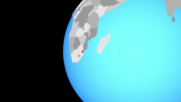 青の政治世界に Eswatini 地球を周回し 国にズームします イラストレーション — ストック動画