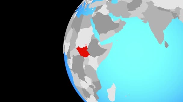 南苏丹在蓝色政治地球 绕着地球转到了这个国家3D — 图库视频影像