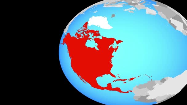 Nordamerika Blå Politiska Jordglob Kretsar Kring Jordklotet Och Zooma Till — Stockvideo