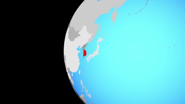 Південна Корея Синій Політичних Земної Кулі Обертаються Навколо Земної Кулі — стокове відео