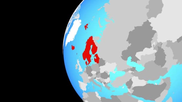 Norte Europa Mundo Político Azul Orbitando Alrededor Del Globo Acercándose — Vídeo de stock