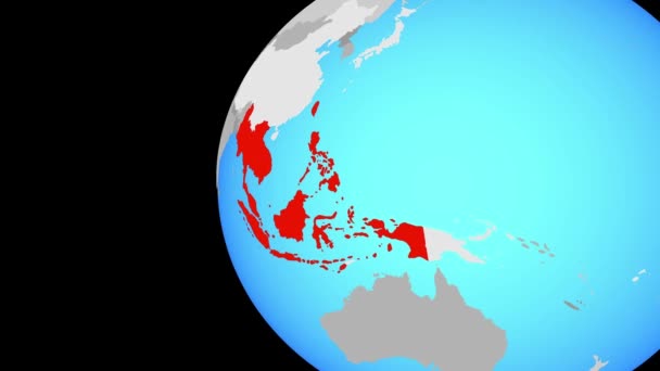 青の政治世界の Asean 加盟国 地球を周回し 国にズームします イラストレーション — ストック動画