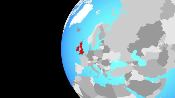 不列颠群岛在蓝色政治世界 绕着地球转到了这个国家3D — 图库视频影像
