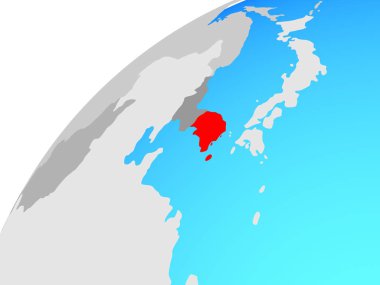 Güney Kore dünya üzerinde. 3D çizim.