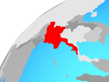 Myanmar dünya üzerinde. 3D çizim.