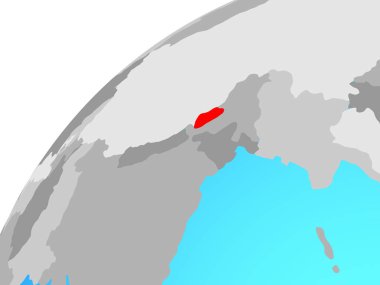 Bhutan dünya üzerinde. 3D çizim.