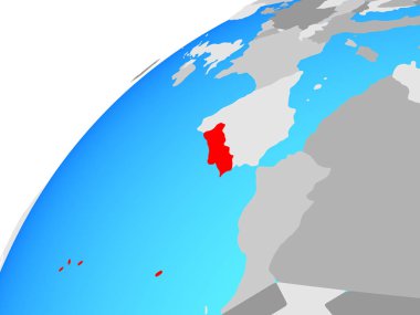 Dünya üzerinde Portekiz. 3B illüstrasyon.