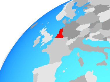 Benelux Birliği dünya üzerinde. 3D çizim.