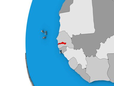 Gambiya mavi siyasi 3d dünya üzerinde. 3D çizim.