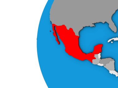 Meksika mavi siyasi 3d dünya üzerinde. 3D çizim.