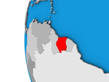 Surinam mavi siyasi 3d dünya üzerinde. 3D çizim.