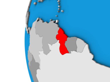 Guyana mavi siyasi 3d dünya üzerinde. 3D çizim.
