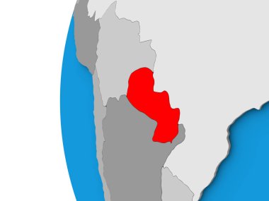 Paraguay mavi siyasi 3d dünya üzerinde. 3D çizim.