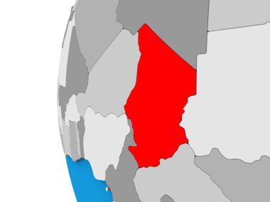 Chad mavi siyasi 3d dünya üzerinde. 3D çizim.