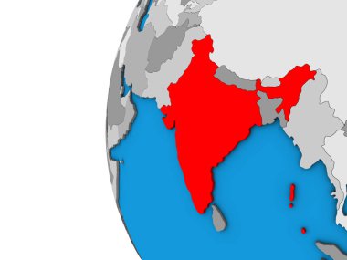 Hindistan mavi siyasi 3d dünya üzerinde. 3D çizim.