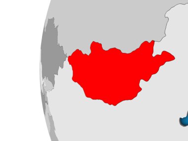 Moğolistan mavi siyasi 3d dünya üzerinde. 3D çizim.