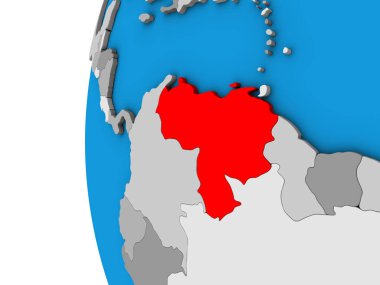 Venezuela mavi siyasi 3d dünya üzerinde. 3D çizim.