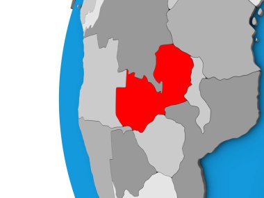 Zambiya mavi siyasi 3d dünya üzerinde. 3D çizim.