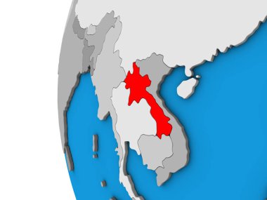 Laos mavi siyasi 3d dünya üzerinde. 3D çizim.