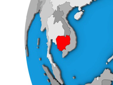 Kamboçya mavi siyasi 3d dünya üzerinde. 3D çizim.