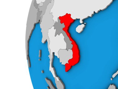 Vietnam mavi siyasi 3d dünya üzerinde. 3D çizim.