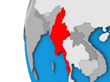 Myanmar mavi siyasi 3d dünya üzerinde. 3D çizim.