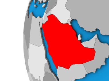 Suudi Arabistan mavi siyasi 3d dünya üzerinde. 3D çizim.