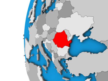Romanya mavi siyasi 3d dünya üzerinde. 3D çizim.